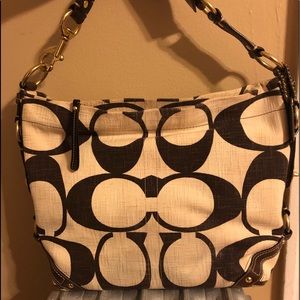 Cream linen Coach tote & cosmetic bag